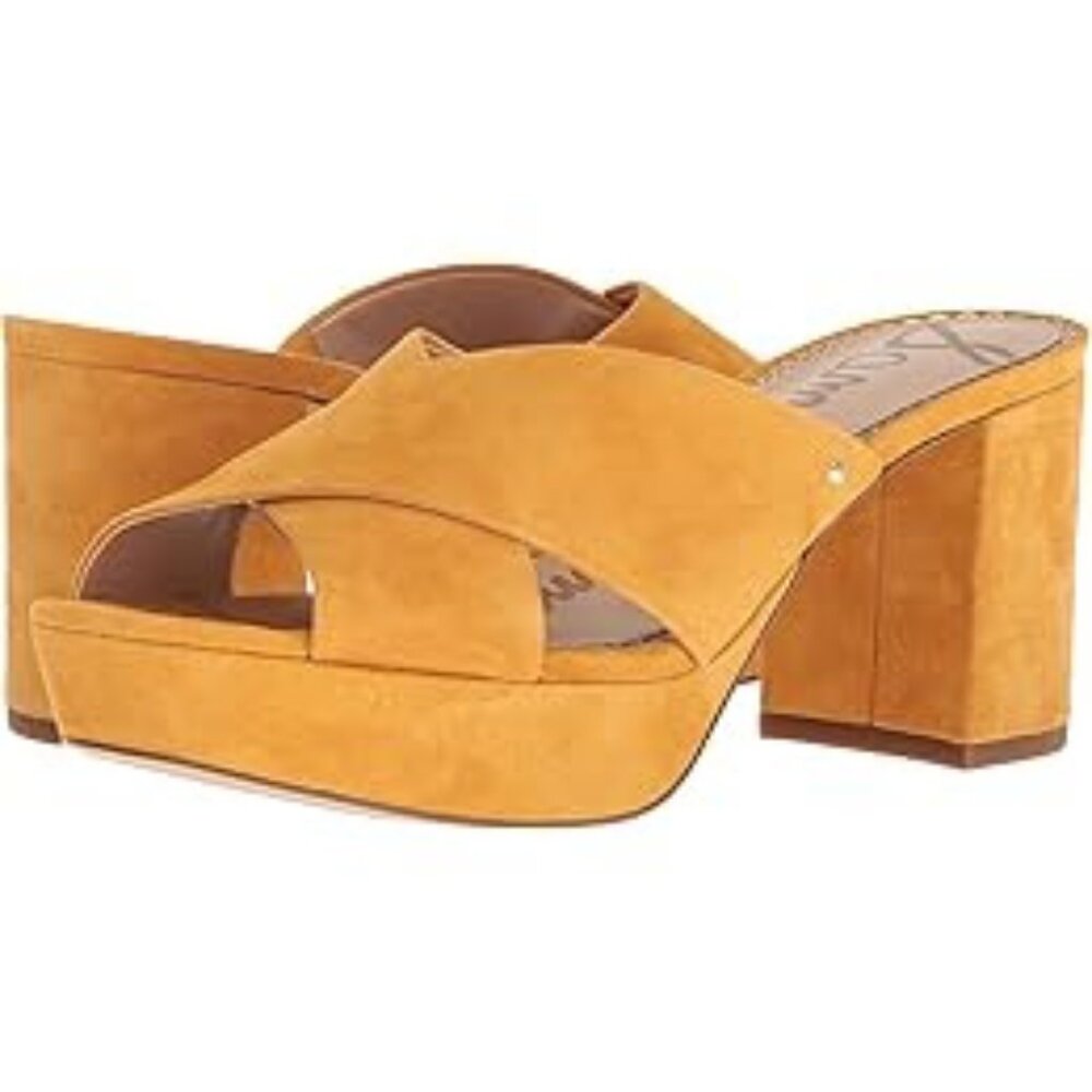 Sam Edelman Jayne Platform Block Heel Slide Sandal in Suede Honey Yellow - 7.5